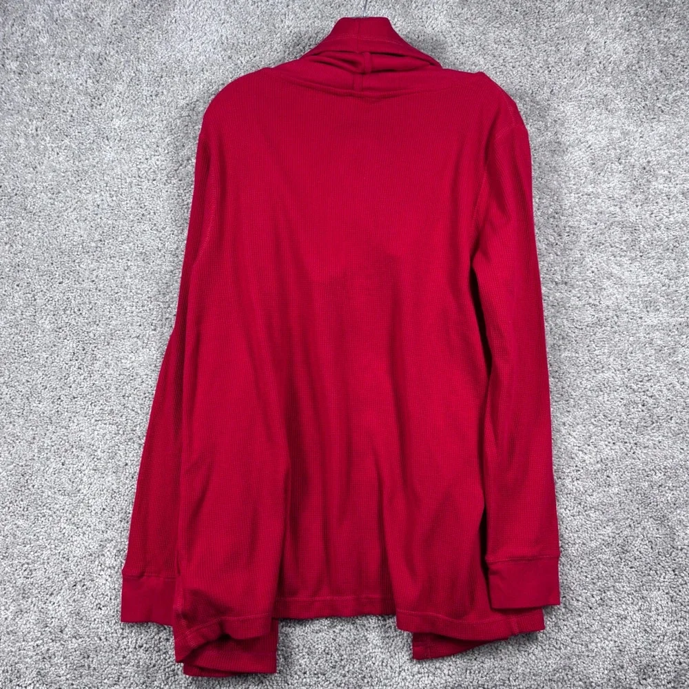 Lauren Ralph  Womens Open Cardigan Red Waffle Knit Shawl Collar Size M‎ NEW